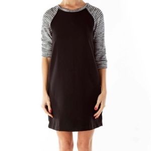 Loft Raglan Boucle Sleeve Shift Dress Black White 4